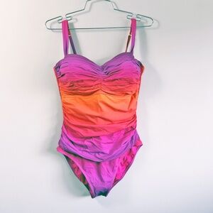 Bleu by Rod Beattie Shirred Underwire Rainbow one piece swimsuit Size 14 NWOT